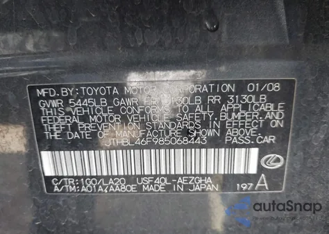 2008 Lexus Ls 460 from USA, damaged, VIN JTHBL46F985068443